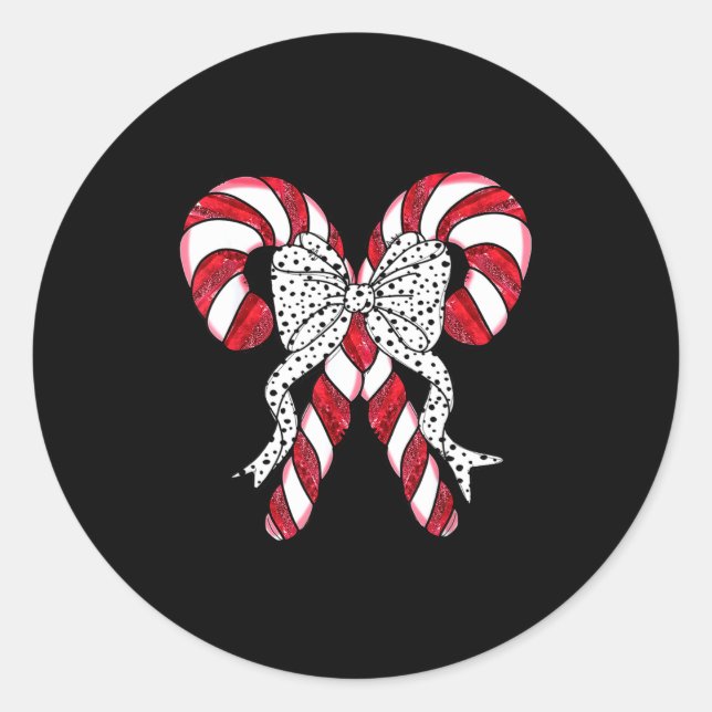 Sticker Rond Retro Coquette Bow Candy Cane Christmas Season Wom (Devant)