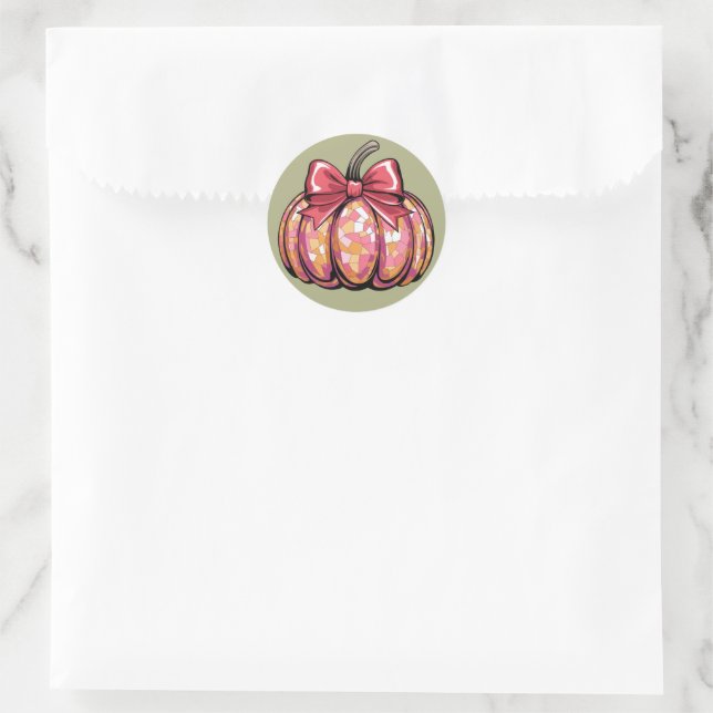Sticker Rond Retro Coquette Bow Citrouille Automne Vibes Saison (Sac)