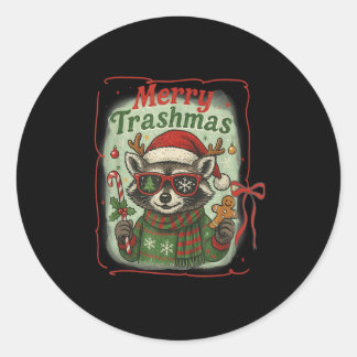 Sticker Rond Retro Coquette Merry Trashmas Raccoon Christmas Cu