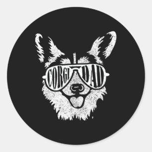 Sticker Rond Retro Corgi Papa Gift Chien Propriétaire Animal We
