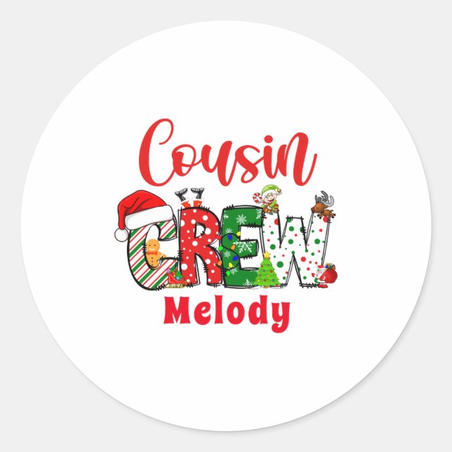 Sticker Rond Retro Cousin Crew Christmas Doodle  (Devant)