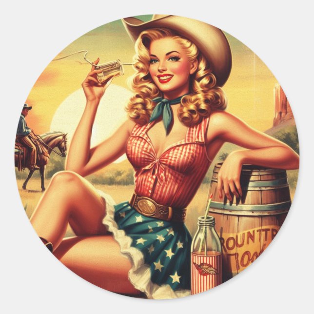 Sticker Rond Retro Cute Cowgirl (Devant)
