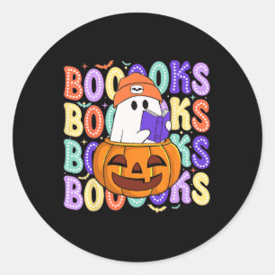 Sticker Rond Retro Cute Ghost Enseignant Halloween Librairie Li