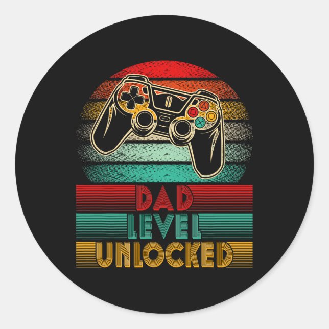 Sticker Rond Retro Dad Level Unlocked New Dad Controller Father (Devant)