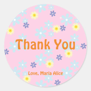 Sticker Rond Retro daisy boho fête fleurie merci
