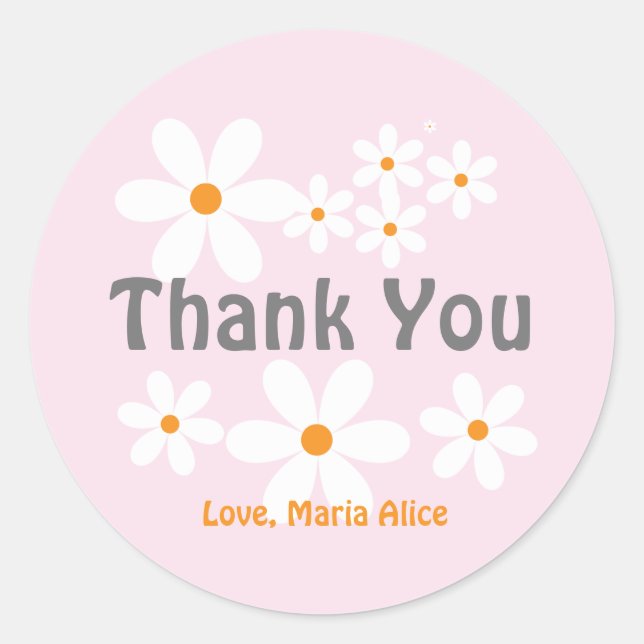 Sticker Rond Retro daisy boho fête fleurie merci (Devant)