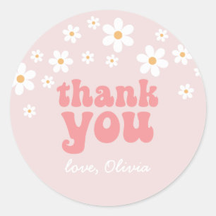 Sticker Rond Retro daisy boho fleurie anniversaire Merci de fav