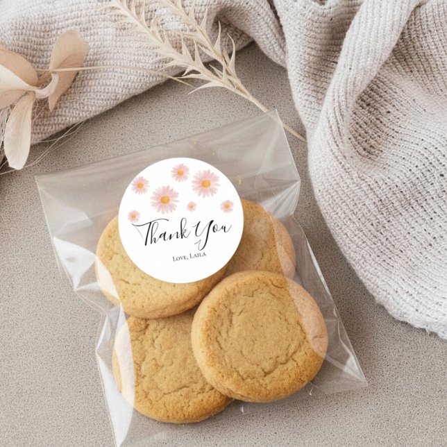 Sticker Rond Retro daisy boho floral birthday thank you favor  (Créateur téléchargé)