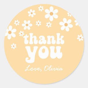 Sticker Rond Retro Daisy floral merci