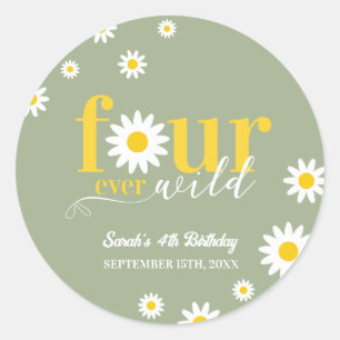 Sticker Rond Retro Daisy Four Ever Wild Sage Green 4e anniversa