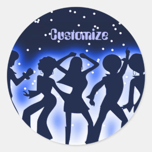 Sticker Rond Retro Dance Party Bleu