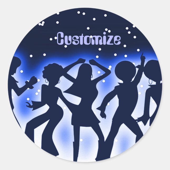 Sticker Rond Retro Dance Party Bleu (Devant)