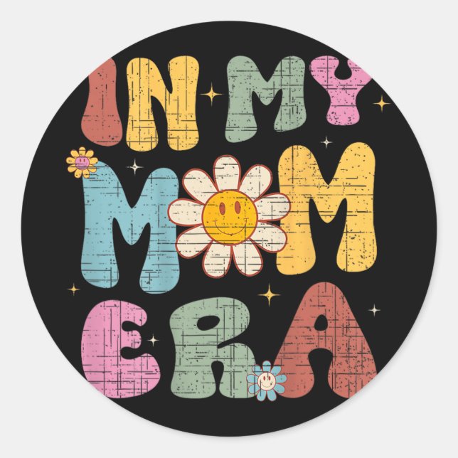 Sticker Rond Retro Dans Ma Maman Era Cute Mama Femmes Fête Des  (Devant)