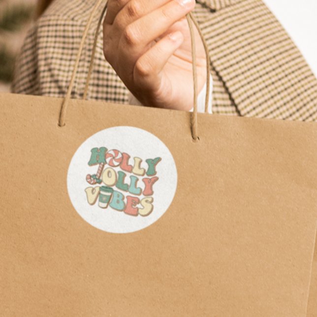 Sticker Rond Rétro de Noël Holly Jolly Vibes (Créateur téléchargé)