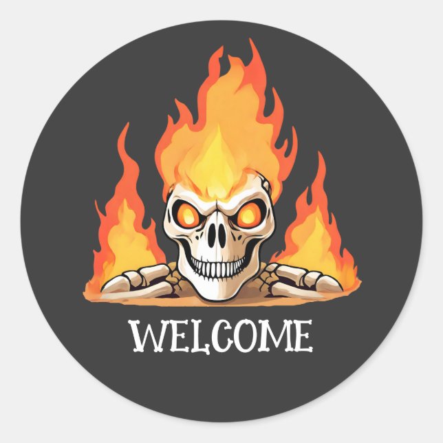 Sticker Rond Rétro Dead Burning squelette Crâne en feu do-it-yo (Devant)