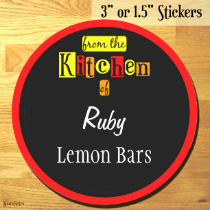 Sticker Rond Rétro depuis la cuisine de Reds sur fond noir modi