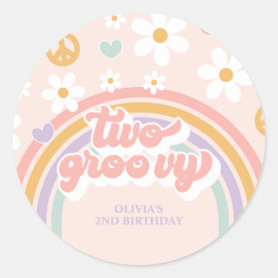 Sticker Rond Rétro Deux Fille Groovy Arc-en-ciel 2e Anniversair
