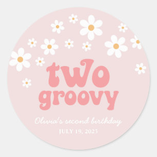 Sticker Rond Rétro Deux Groovy marguerite boho floral deuxième 