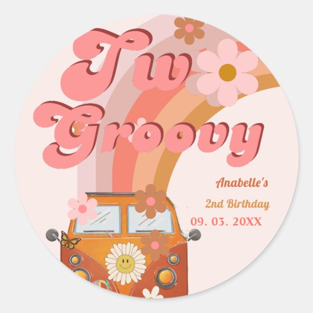 Sticker Rond Retro deux Super Daisy Flower fête d'anniversaire (Devant)