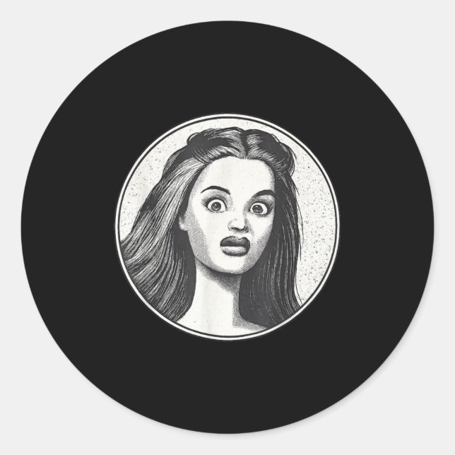 Sticker Rond Retro Disgusted Doll Face  (Devant)