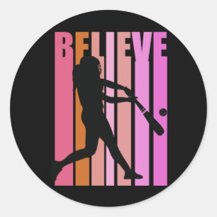 Sticker Rond Rétro Distressed Girl Batting Womens