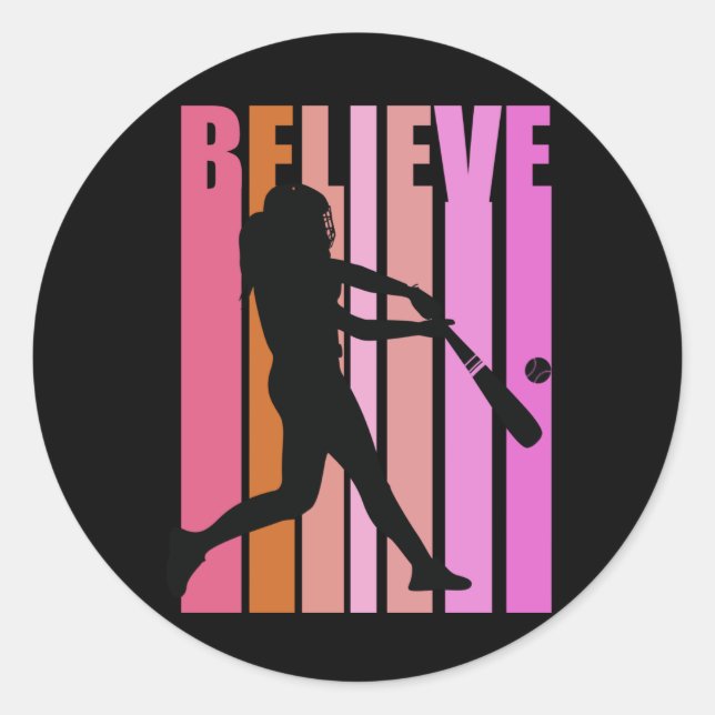 Sticker Rond Retro Distressed Girls Baseball Batals Femmes (Devant)