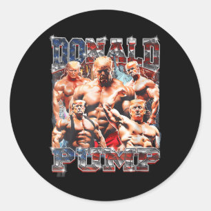 Sticker Rond Retro Donald Pump Gym Collage Photo Mème Drôle