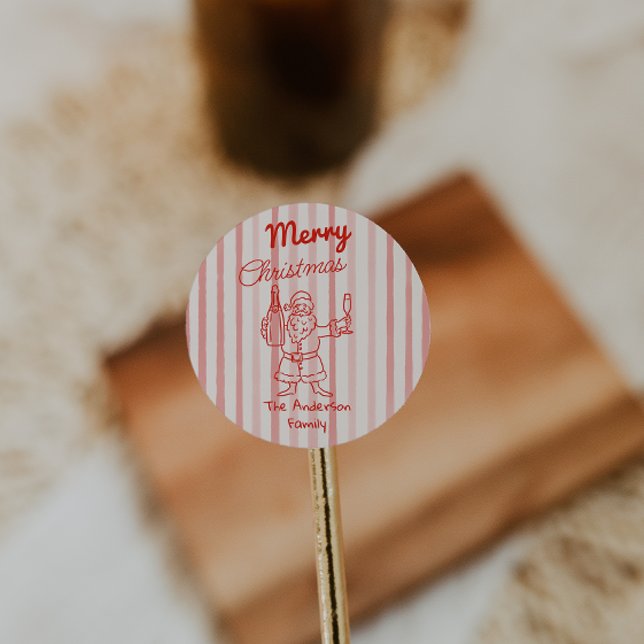 Sticker Rond Retro Drawn Red Stripes Santa Claus Christmas (Créateur téléchargé)