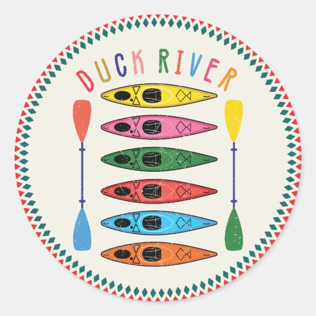 Sticker Rond Retro Duck River Kayak (Devant)