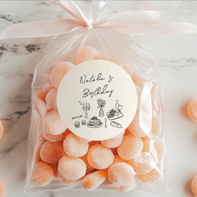 Sticker Rond Retro Écrite à la main vaisselle dessin Anniversai (Créateur téléchargé)