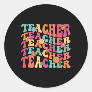 Sticker Rond Retro Enseignant Super Inspirationnel Joyeux Ck À