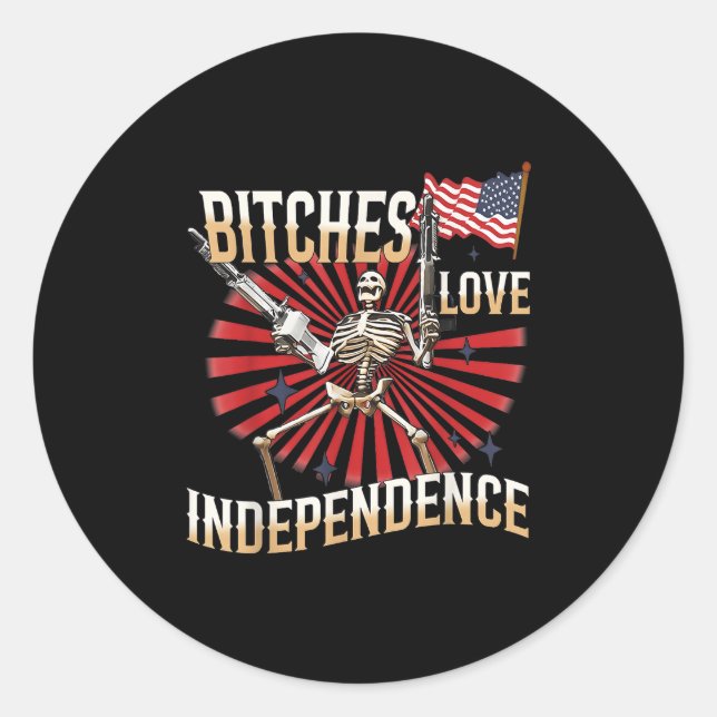 Sticker Rond Retro Es Love Independence Funny Skeleton 4th Of J (Devant)