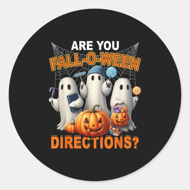 Sticker Rond Retro Êtes-Vous Tombé O Ween Directions Enseignant (Devant)