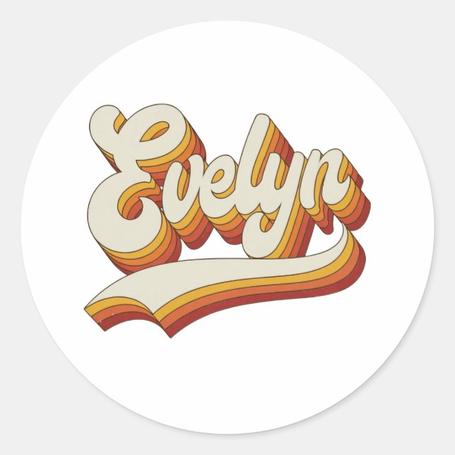 Sticker Rond Retro Evelyn Name 70s Vintage Design (Devant)
