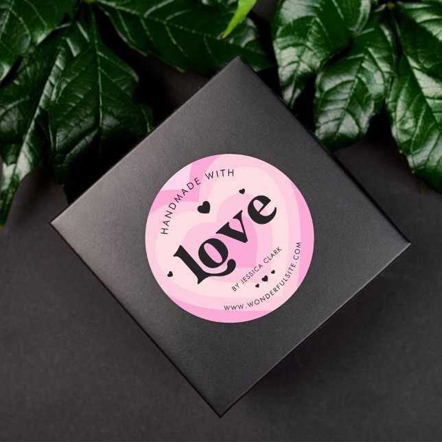 Sticker Rond Rétro Fait Main avec Amour Rose Calque Cœur Mignon (Créateur téléchargé)