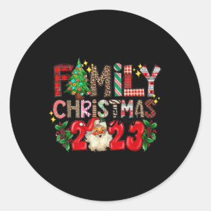 Sticker Rond Retro Famille de Noël Crew 2023 Famille correspond