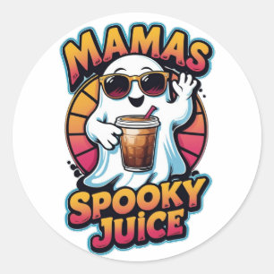 Sticker Rond Retro Fantôme avec Café Glacé - Le Jus Effrayant d