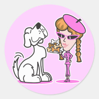 Sticker Rond retro fille et chien de compagnie