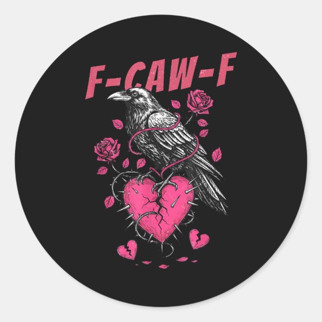 Sticker Rond Retro Floral Heart Raven F-caw-f Anti Valentin's D (Devant)