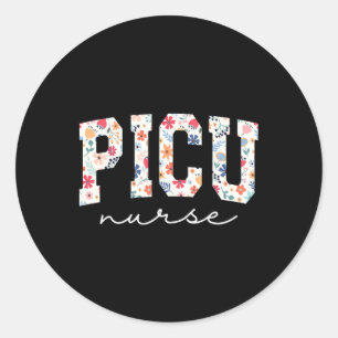 Sticker Rond Retro Floral Picu Infirmière Fleur Pédiatrique Icu