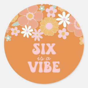 Sticker Rond Retro Floral Six est une ambiance 6ème anniversair