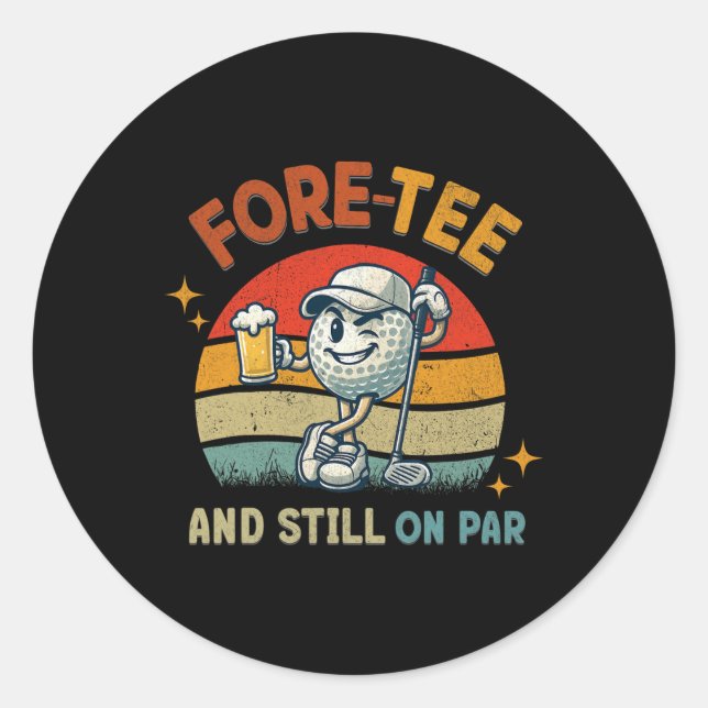 Sticker Rond Retro Fore Tee Golf Birthday Party 40th Birthday G (Devant)