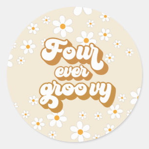 Sticker Rond Rétro Four Ever Groovy Daisy 4e Anniversaire