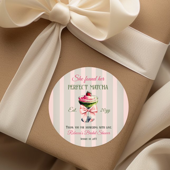 Sticker Rond Rétro Fraise Parfait Mariage Thème Matcha Rose Bow (Créateur téléchargé)