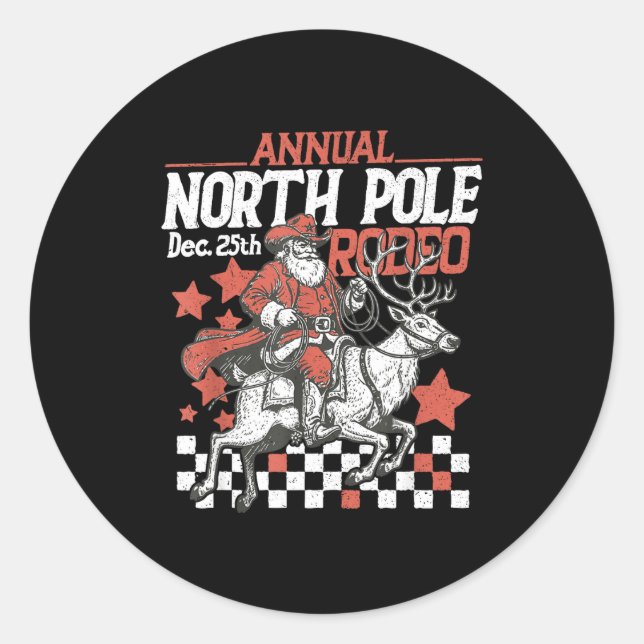 Sticker Rond Retro Funny Annual North Le Rodeo Santa Cowboy Mer (Devant)