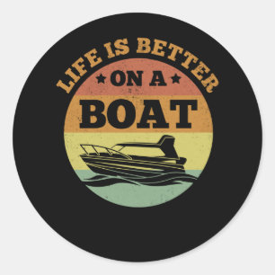 Sticker Rond Retro Funny Bateau Capitaine Bateau Lover