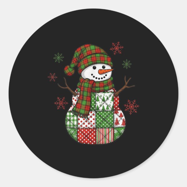 Sticker Rond Retro Funny Christmas Patchwork Snowman Xmas Holid (Devant)