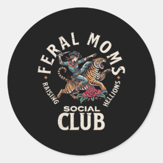 Sticker Rond Retro Funny Feral Moms Social Club Sarcastic Sayin