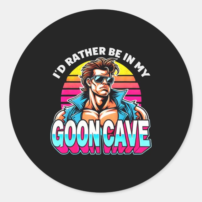 Sticker Rond Retro Funny Id Rather Be In My Goon Cave Quote Man (Devant)