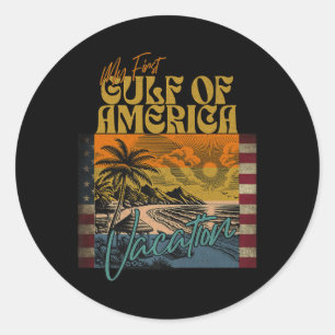 Sticker Rond Retro Funny Mon Premier Golfe Des Etats-Unis Vacan